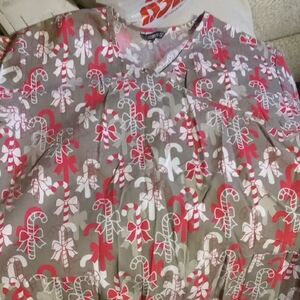 Festive Candy Cane Print Top Scrub Top Size Large